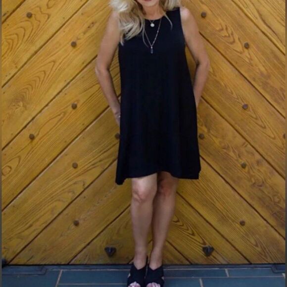 Lilla P Linen Blend A-Line Black Sleeveless Dress XS Black - Picture 3 of 9